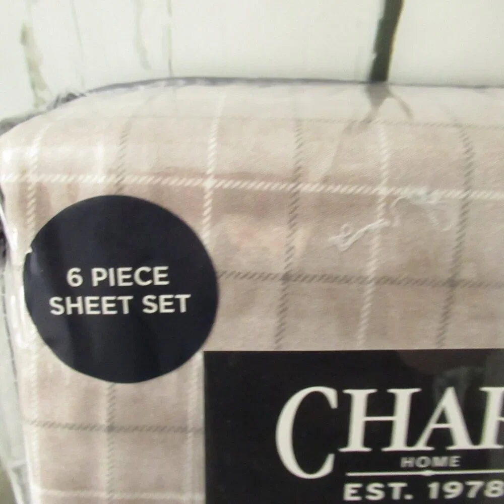 Chaps Sheets Queen Size‎ Beige Plaid Wrinkle Resistant Ultra Soft 6 Piece Set